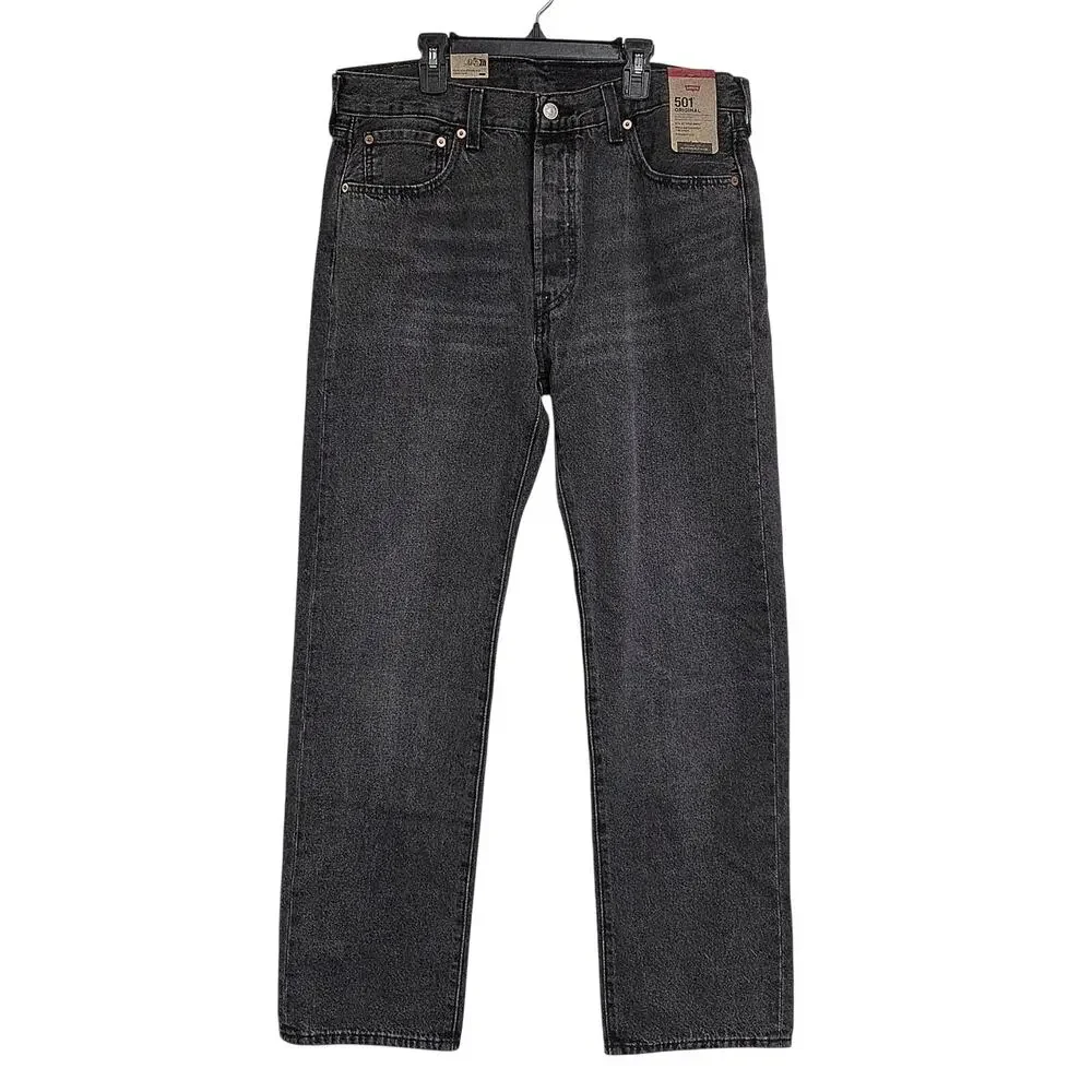 Levi’s 501 Original Fit Straight Leg Button Fly W34 x L32 Iconic Black Jeans - Picture 2 of 8